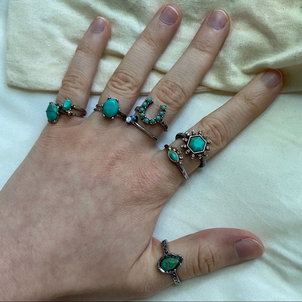 Silver & Turquoise Free People Ring Set